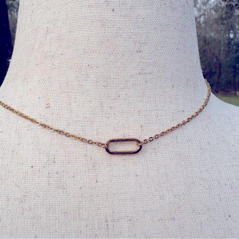 WELLDUNN RANDALL 24 KARAT GOLD PLATED OVAL LINK 15-17" CHAIN NECKLACE STAINLESS